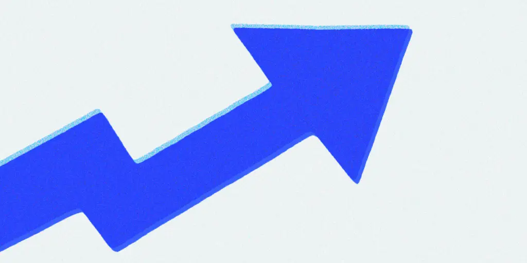 A blue arrow pointing up on a white background. The arrow represents growth, progress, or success.