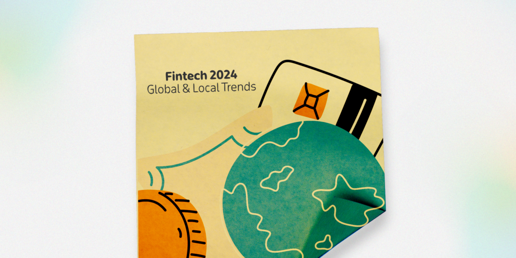 Yellow background with the Earth, a bank card and a text, 2024, the global and local scene.