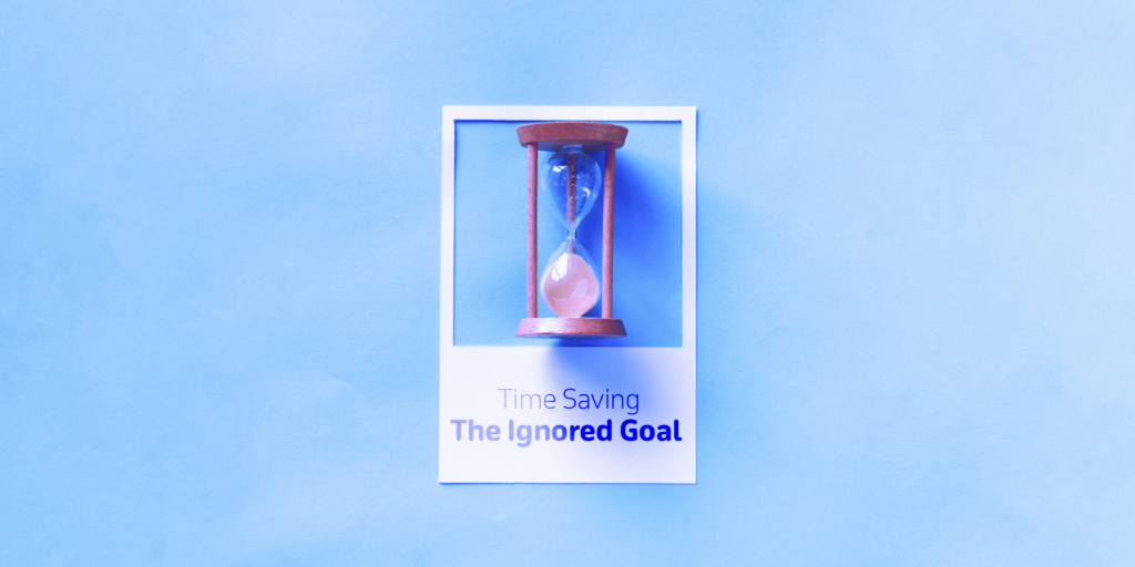 ساعة رملية و تحت مكتوب "Time saving The Ignored Goal"